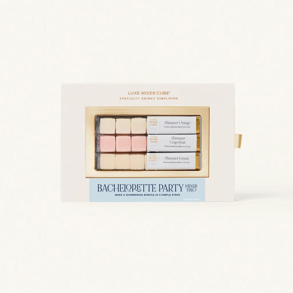 Bachelorette party mixer cube set in a decorative box on a white background
