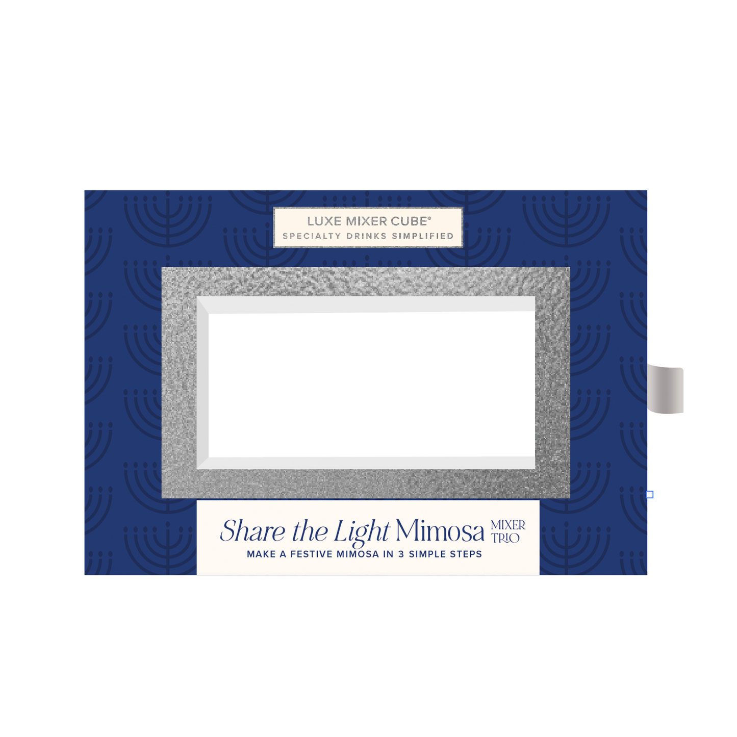 Luxe Mixer Cube packaging with blue background and white text