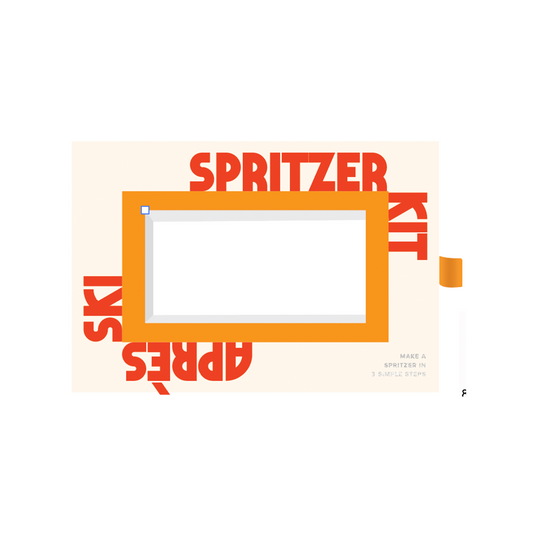 Spritzer Kit packaging with orange frame and red text on a white background