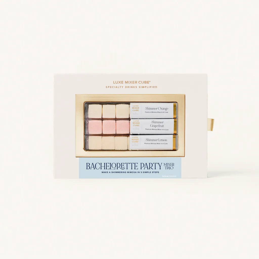 Bachelorette party mixer cube set in a decorative box on a white background