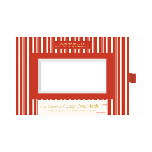 Striped red packaging for White Chocolate Candy Cane Martini from Teaspressa