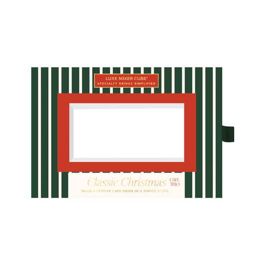 Green and red striped box with a white screen on a white background