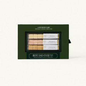 Luxe Mixer Cube gift set in a green box with 'Best Dad Ever' text on a white background