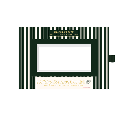 Rectangular packaging with striped design and text on a white background