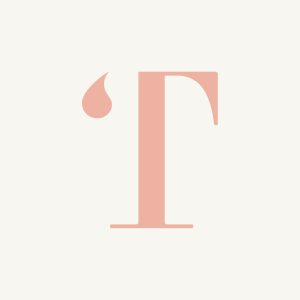 Pink letter 'T' on a light pink background