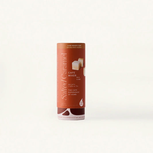 Cafe mixer packaging with 'Salted Caramel' flavor on a white background