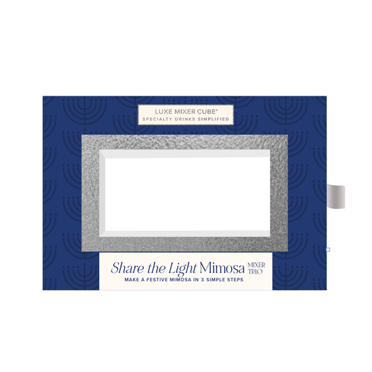 Luxe Mixer Cube packaging with blue background and white text