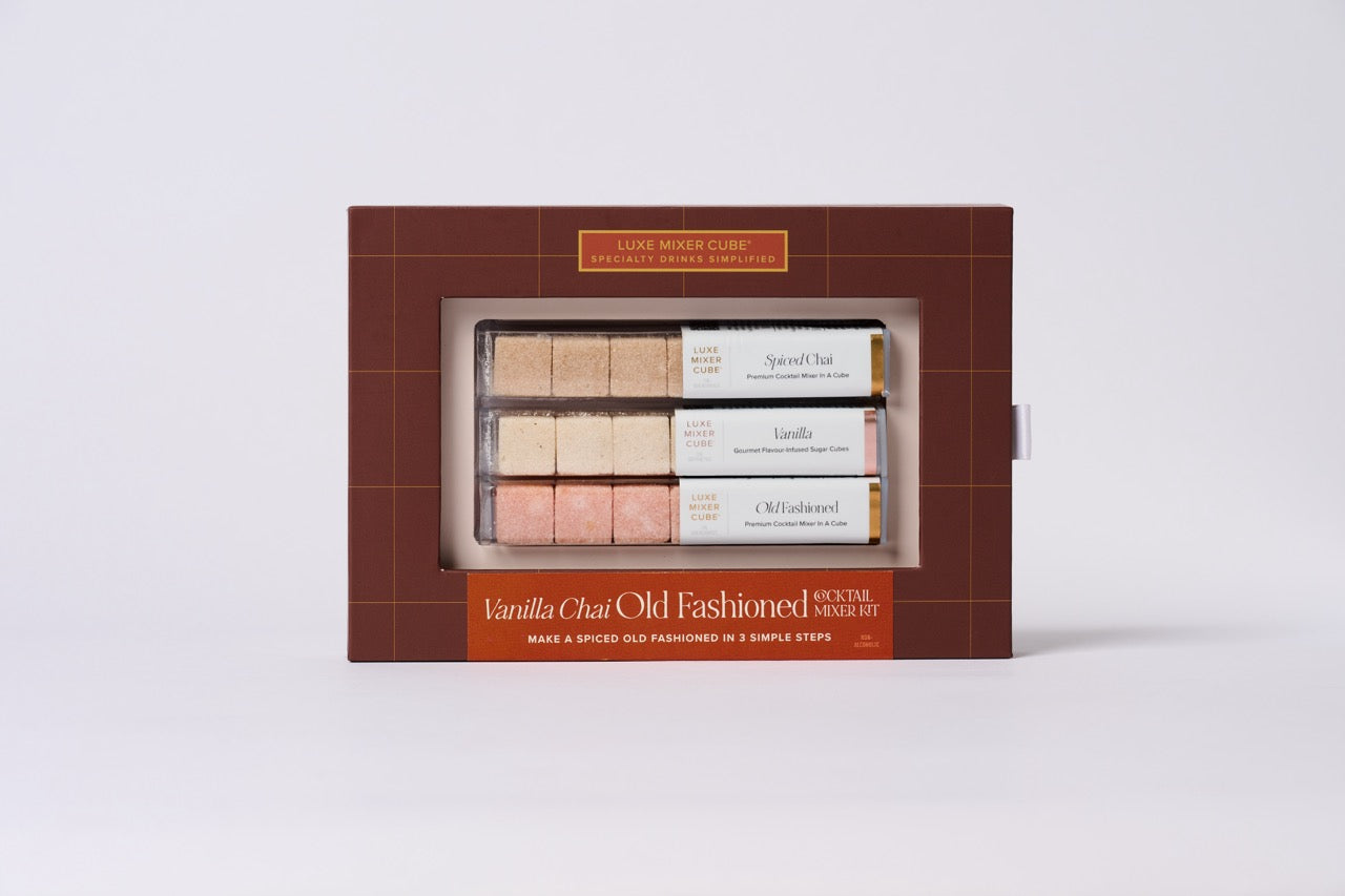 Vanilla Chai Old Fashioned Mixer Kit in a brown box on a white background