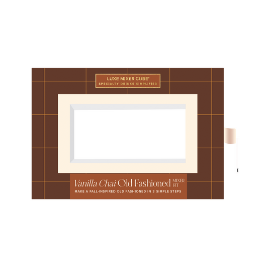 Vanilla Chai Old Fashioned Luxe Mixer Cube packaging on a white background