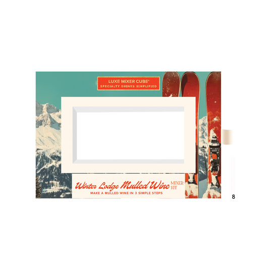 Winter lodge mulled wine mixer kit with vintage ski design on a white background